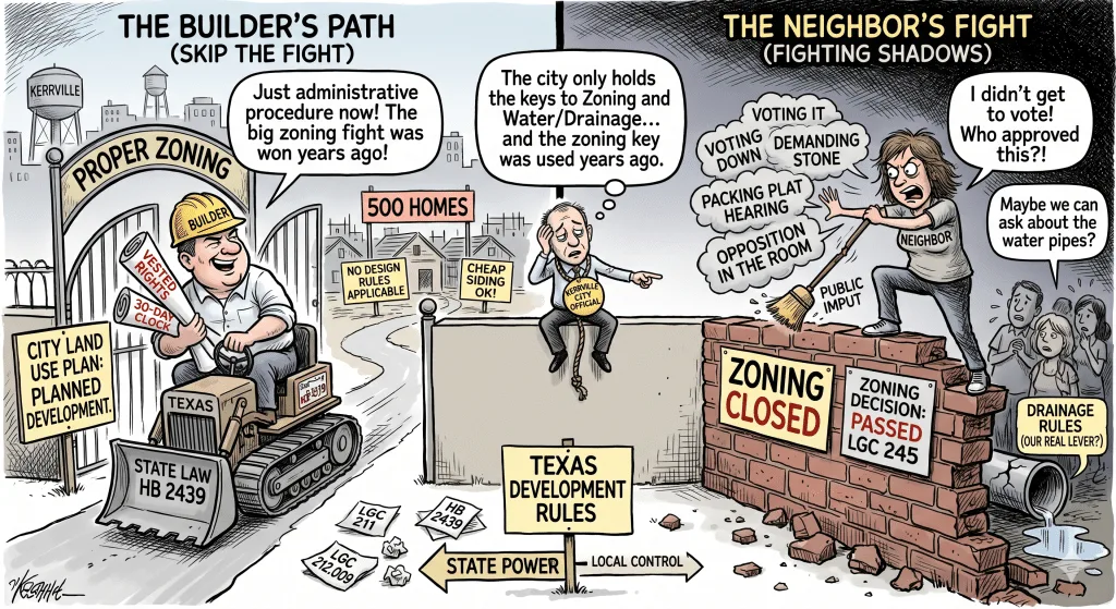 A primer on development in Texas, the builders hold most of the cards to build what they want ... but