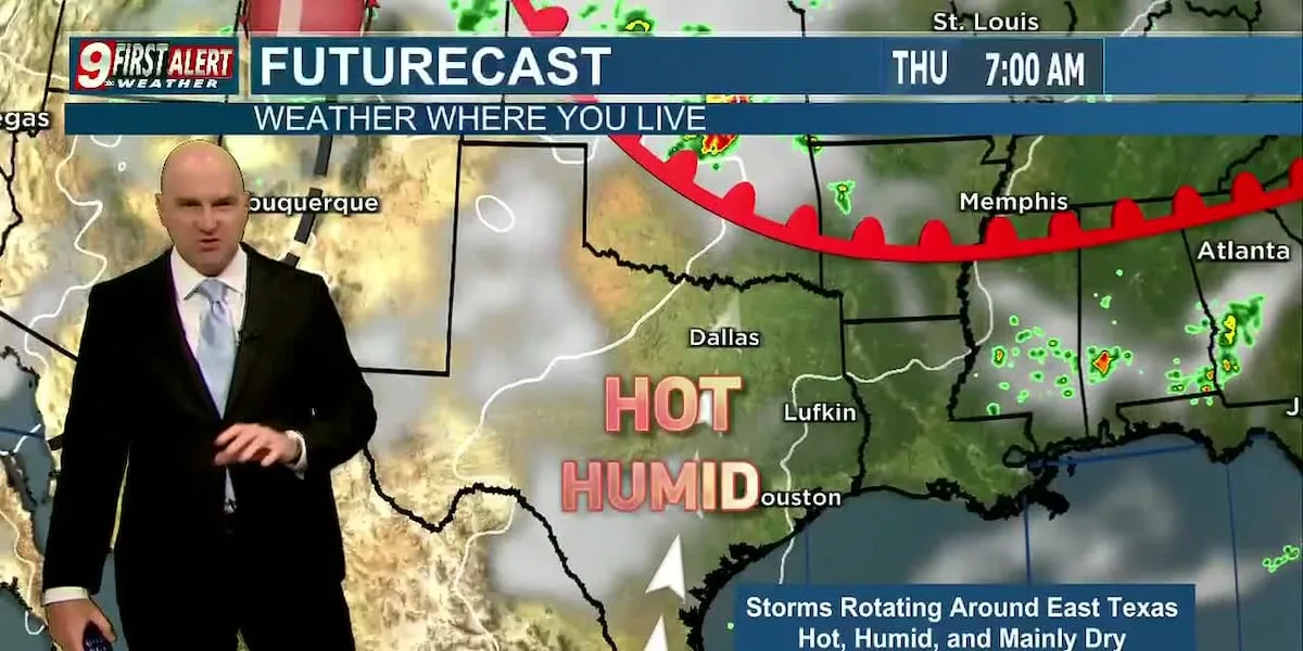Hot and steamy conditions will be on tap this week with rain chances slim-to-none across the Piney Woods